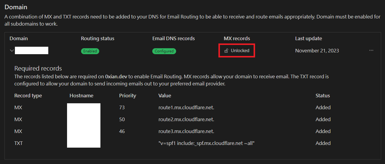 Email Routing records